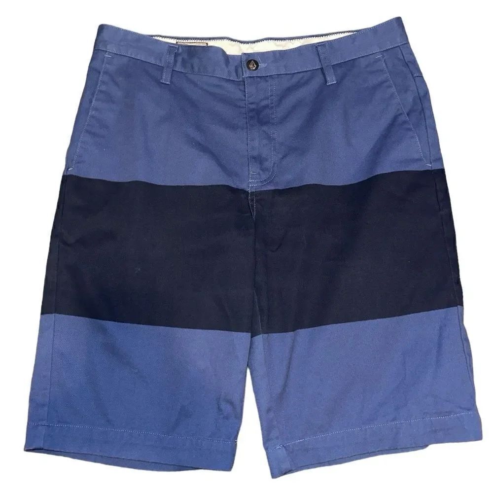 Volcom Shorts Vmonty Flat Front Chino Block Shorts Blue 2 Tone, Men's Size 32